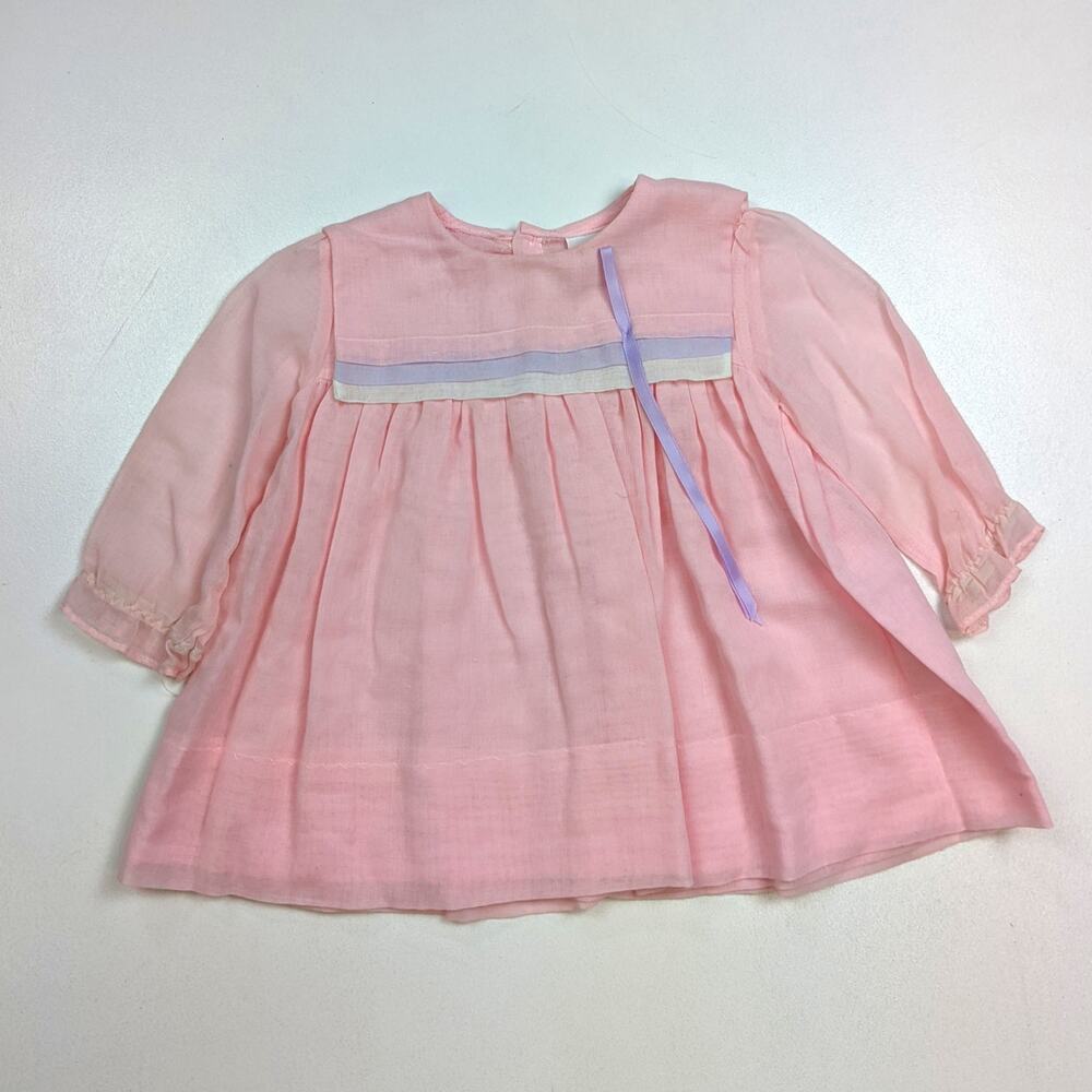 Vintage Nannette Dress Baby Girls Sz 12m Pink 80s Long Sleeve Classic